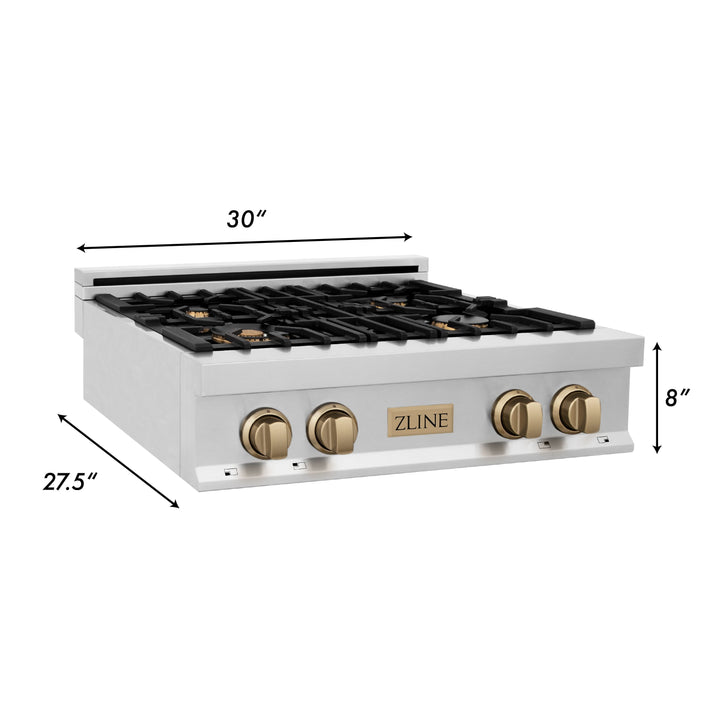 ZLINE 30" Porcelain Rangetop 4 Gas Burners Stainless Steel Champagne B