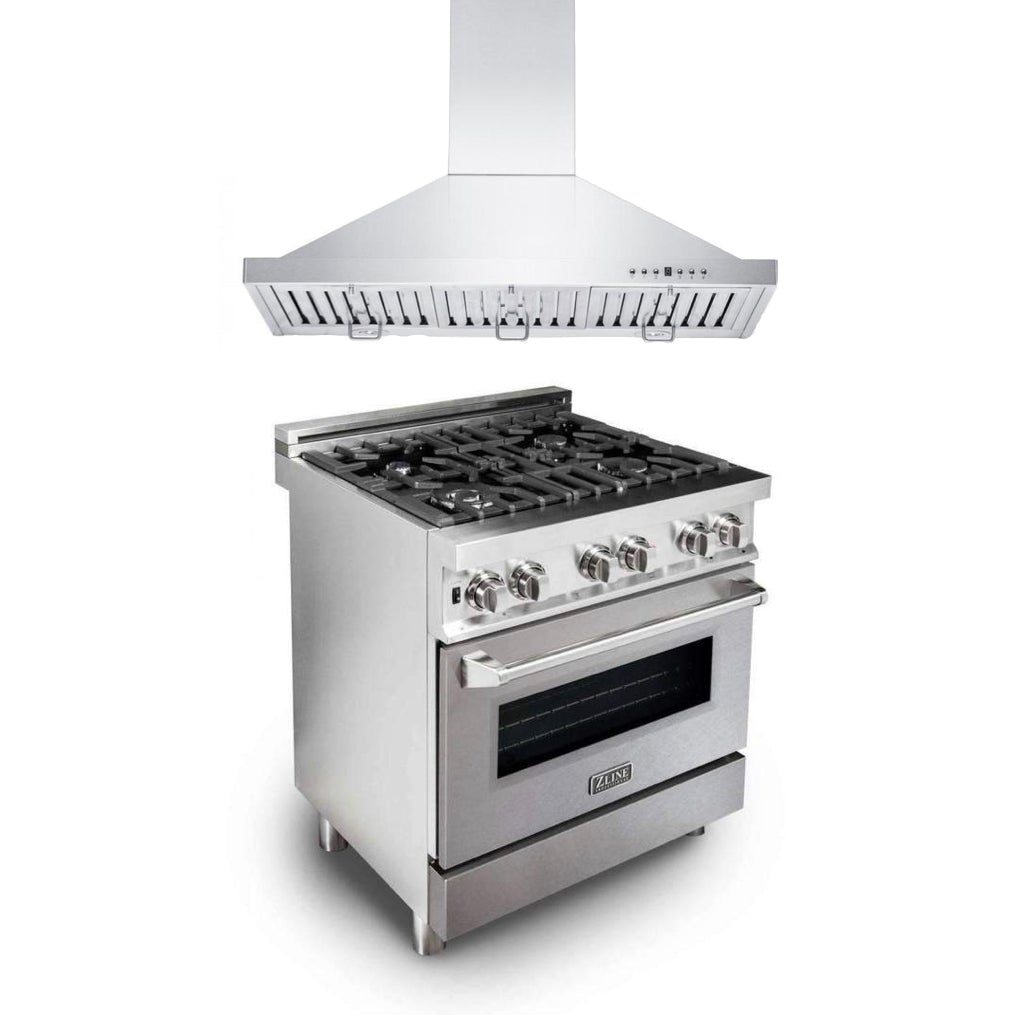 ZLINE 30" Kitchen Package Dual Fuel Range &amp; Convertible Vent Range Hood