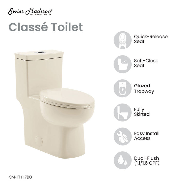 Classe One Piece Toilet Dual Flush 1.1/1.6 gpf in Bisque