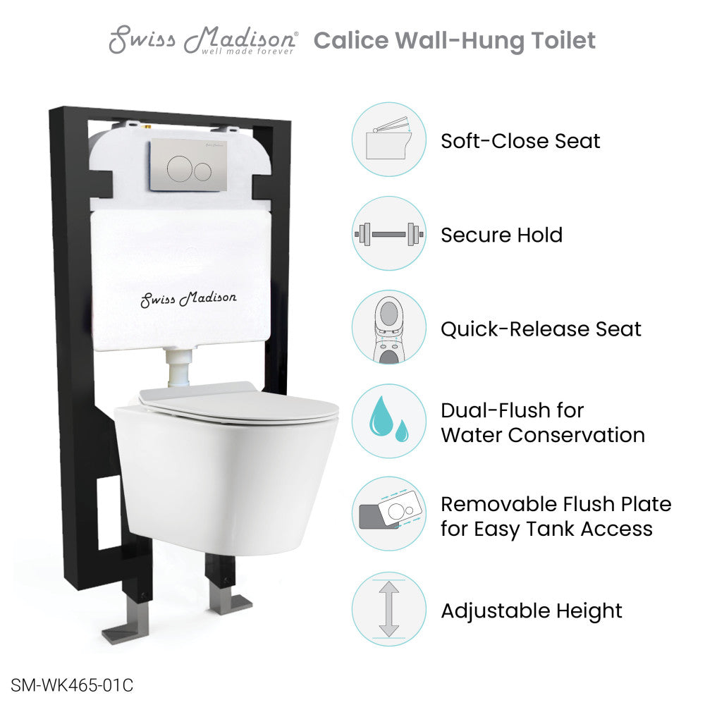 Swiss Madison Well Made Forever SM-WK465-01C - Calice Wall-Hung Round Toilet Bundle, Glossy White