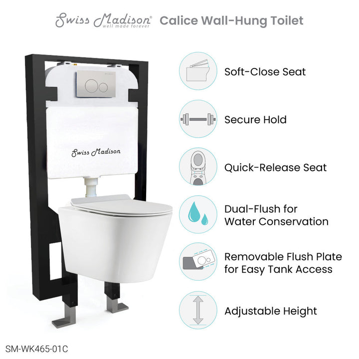 Swiss Madison Well Made Forever SM-WK465-01C - Calice Wall-Hung Round Toilet Bundle, Glossy White
