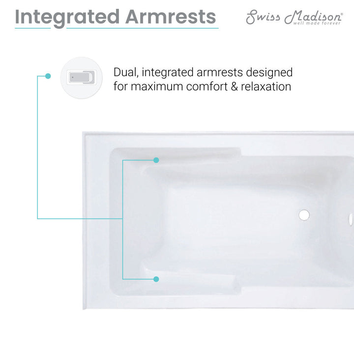 Voltaire 54" x 30" Right-Hand Drain Alcove Bathtub with Apron & Armrest