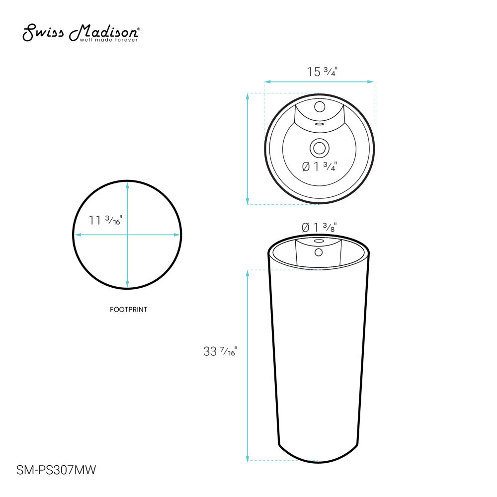 Monaco Circular Basin Pedestal Sink in Matte White