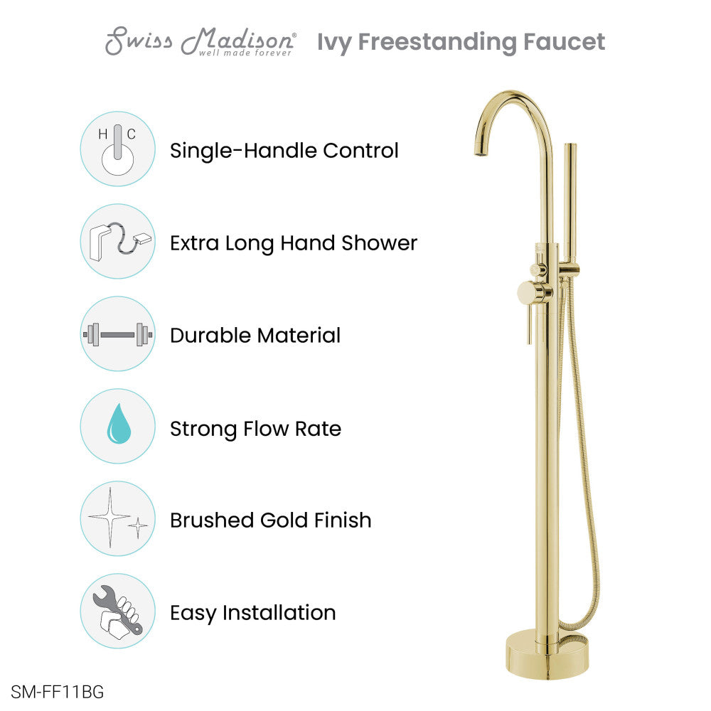 Ivy Freestanding Bathtub Faucet in Brushed Gold