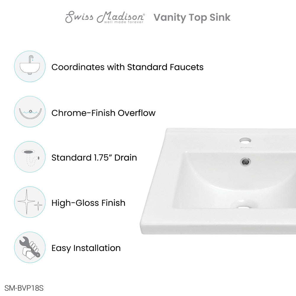 18" Ceramic Square Vanity Sink Top