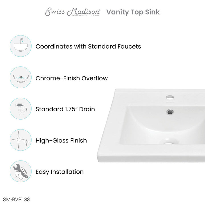 18" Ceramic Square Vanity Sink Top