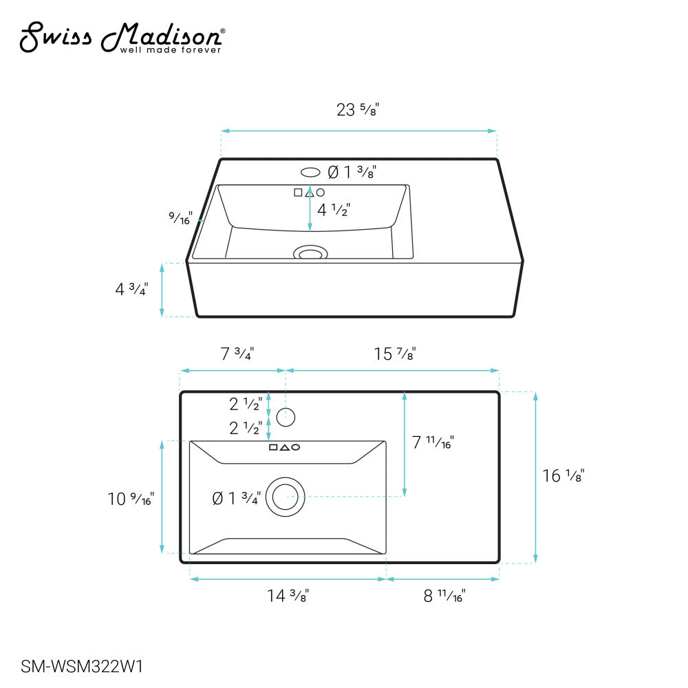 St. Tropez 24" Left Side Faucet Wall-Mount Bathroom Sink in White Marble