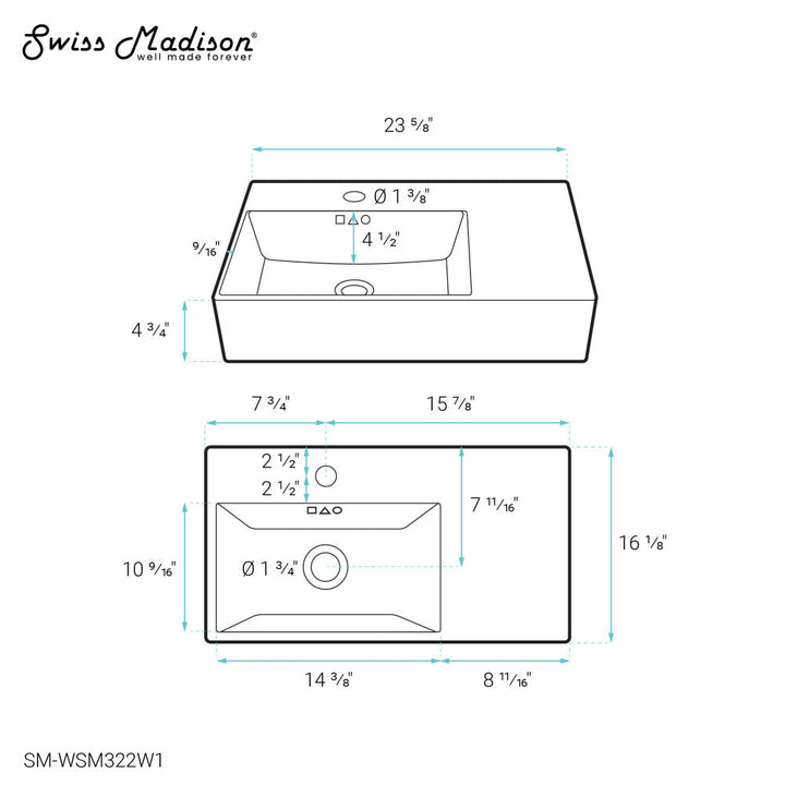 St. Tropez 24" Left Side Faucet Wall-Mount Bathroom Sink in White Marble