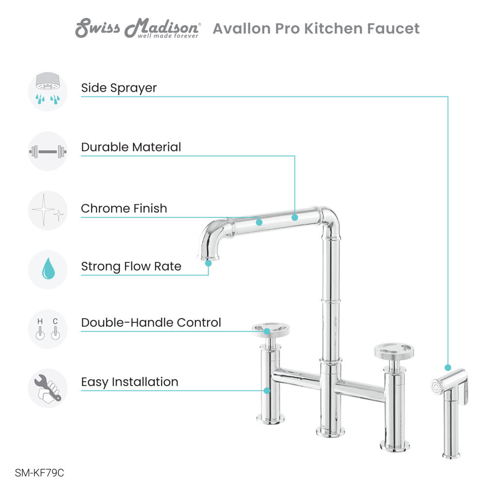 Avallon Pro Widespread Kitchen Faucet with Side Sprayer in Chrome