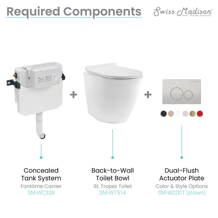 Fantome H Concealed Toilet Tank Carrier System with Top Flush for Back-to-Wall Toilet