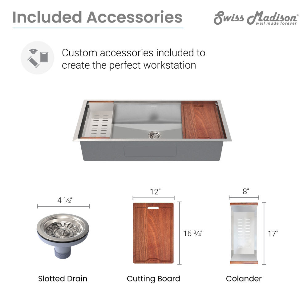 Rivage 45 x 19 Single Basin Undermount Kitchen Workstation Sink