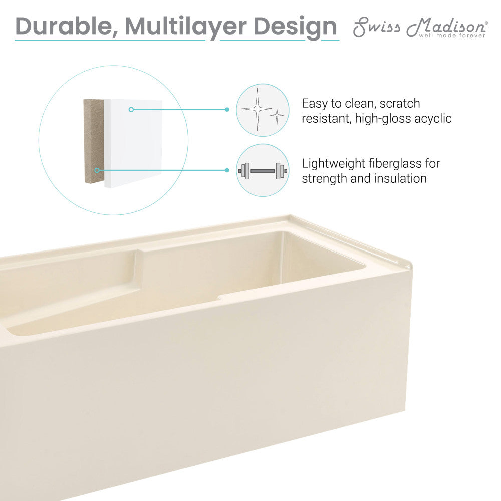 Voltaire 60" x 30" Left-Hand Drain Alcove Bathtub with Apron in Bisque