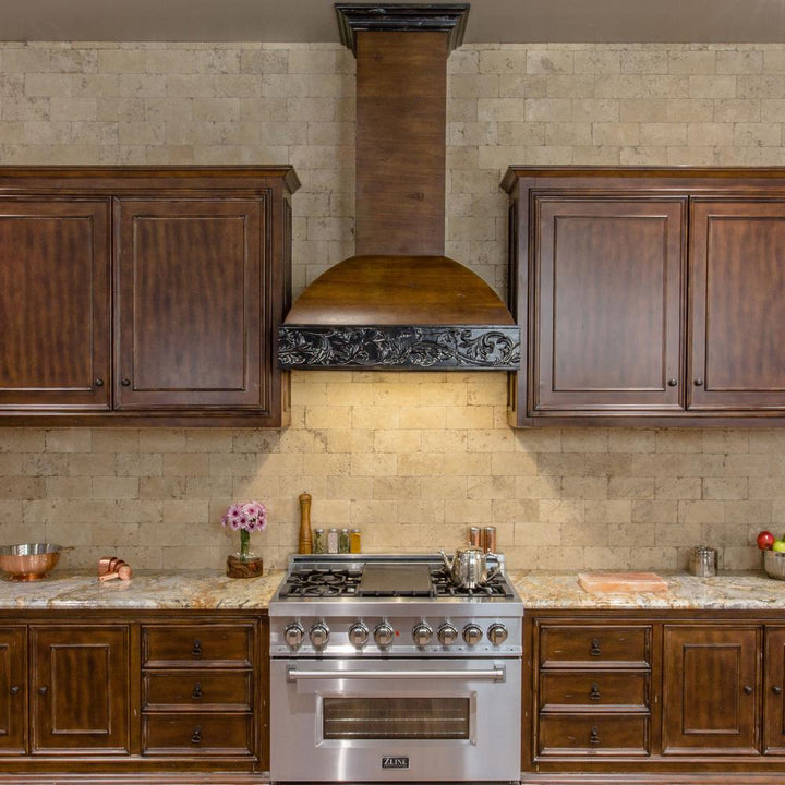 Wooden Wall Mount Range Hood in Antigua and Walnut - Includes Remote Motor  ZLINE 36 in.