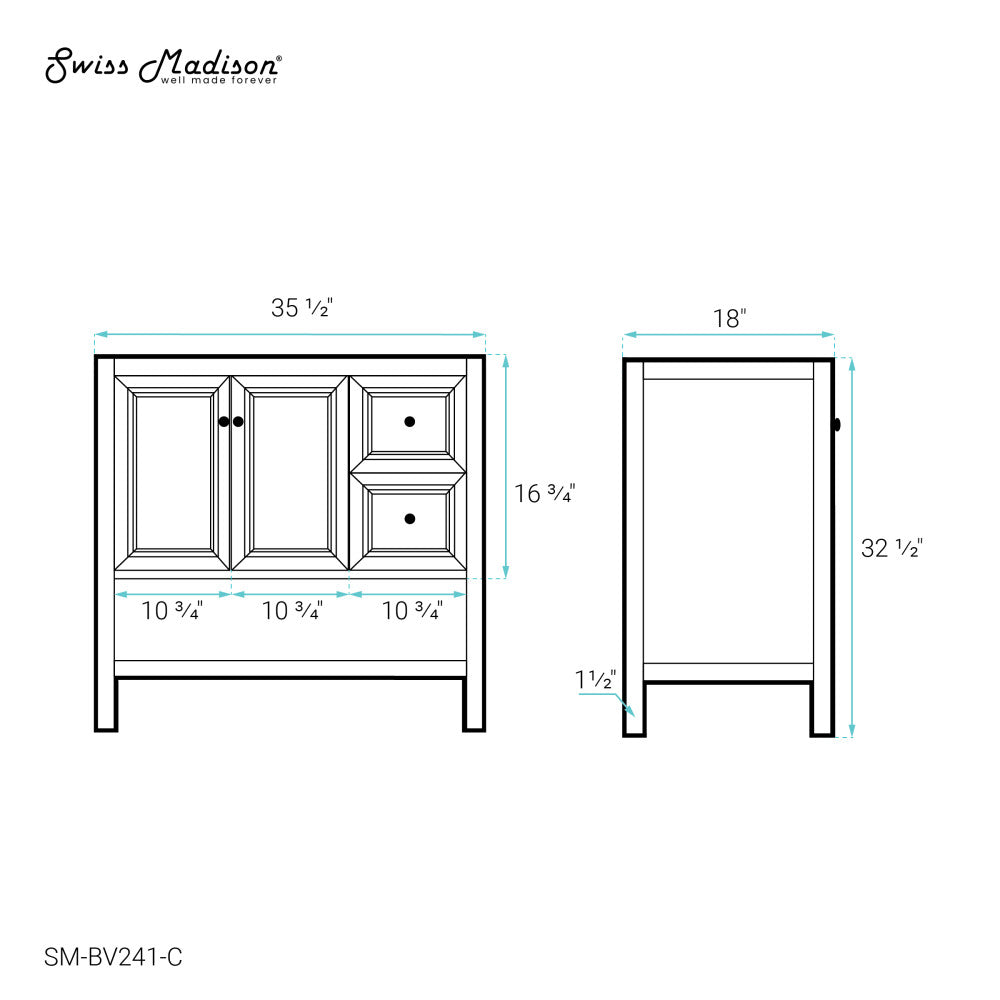 Chateau 36" Bathroom Vanity in Natural Oak - Cabinet