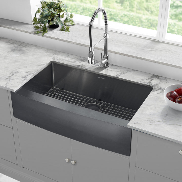 Rivage 36 x 21 Stainless Steel, Single Basin, Farmhouse Kitchen Sink with Apron in Black