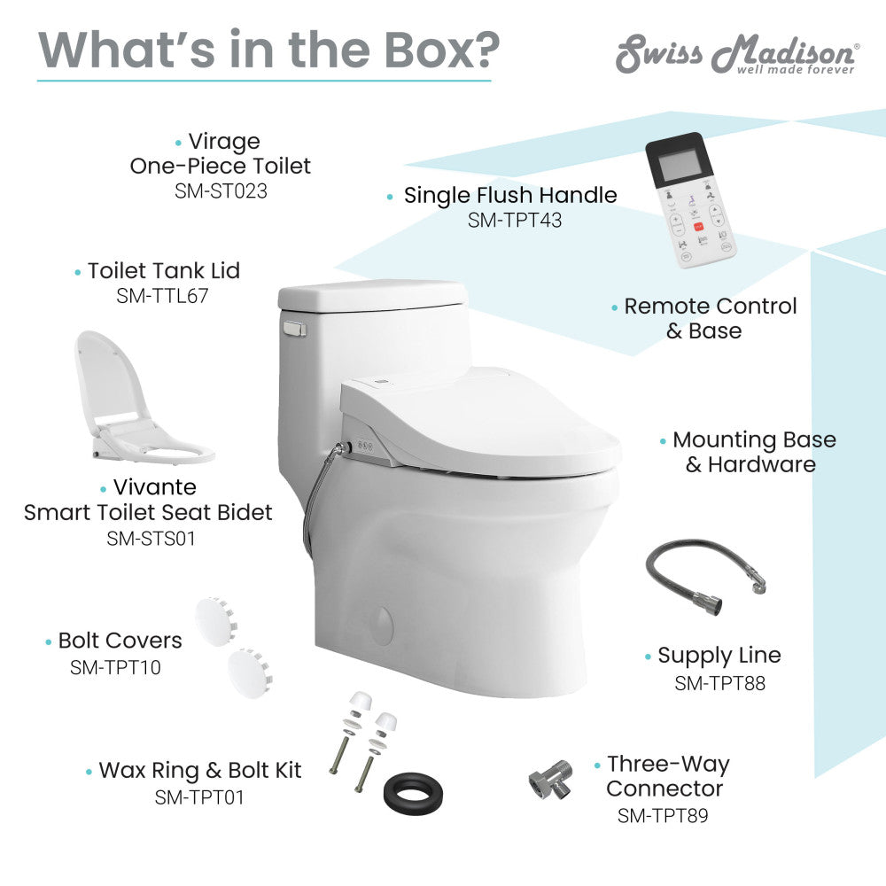 Virage One-Piece Toilet with Vivante Smart Seat Left Side Flush Handle 1.28 gpf