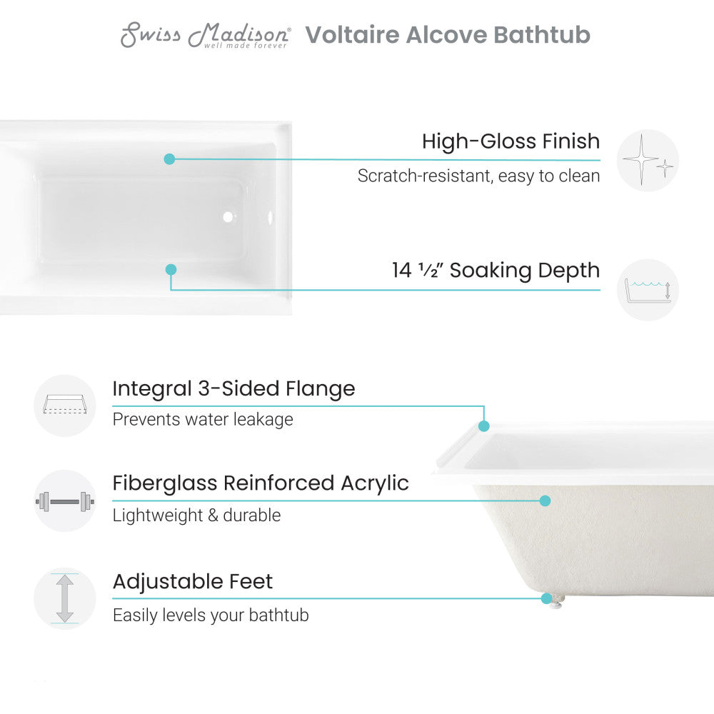 Voltaire 60" x 32" Left-Hand Drain Alcove Bathtub