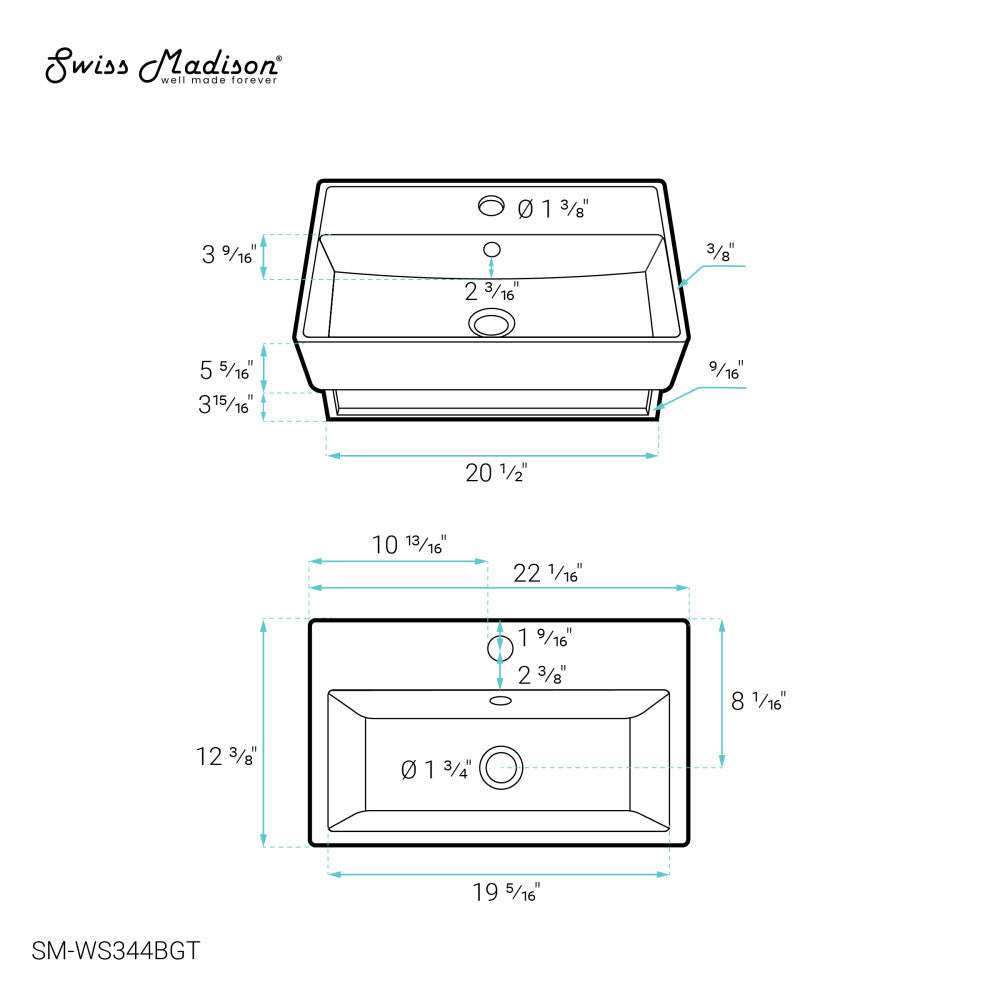 Claire 22" Wall-Mount Bathroom Sink with Brushed Gold Towel Bar