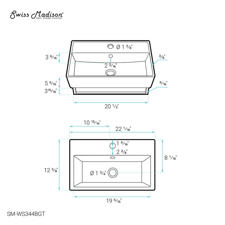 Claire 22" Wall-Mount Bathroom Sink with Brushed Gold Towel Bar