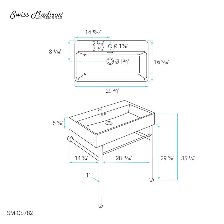Claire 30 Ceramic Console Sink Matte Black Basin Black Legs