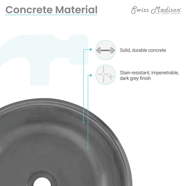 Lisse 17.5" Round Concrete Vessel Bathroom Sink in Dark Grey