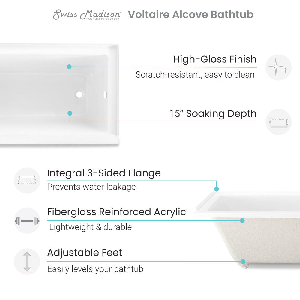 Voltaire 66" x 32" Left-Hand Drain Alcove Bathtub