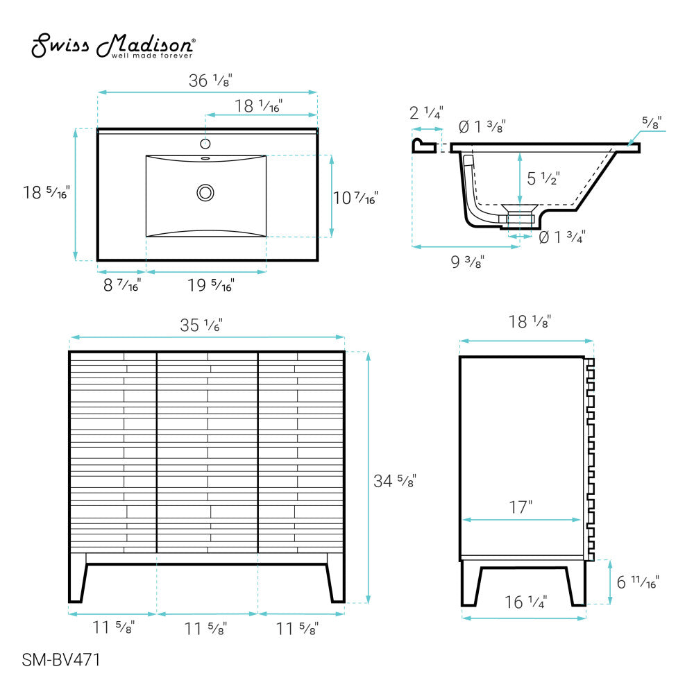 Cascade 36" Bathroom Vanity in Natural Oak