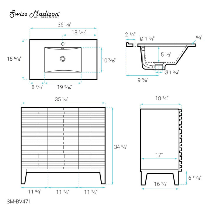 Cascade 36" Bathroom Vanity in Natural Oak