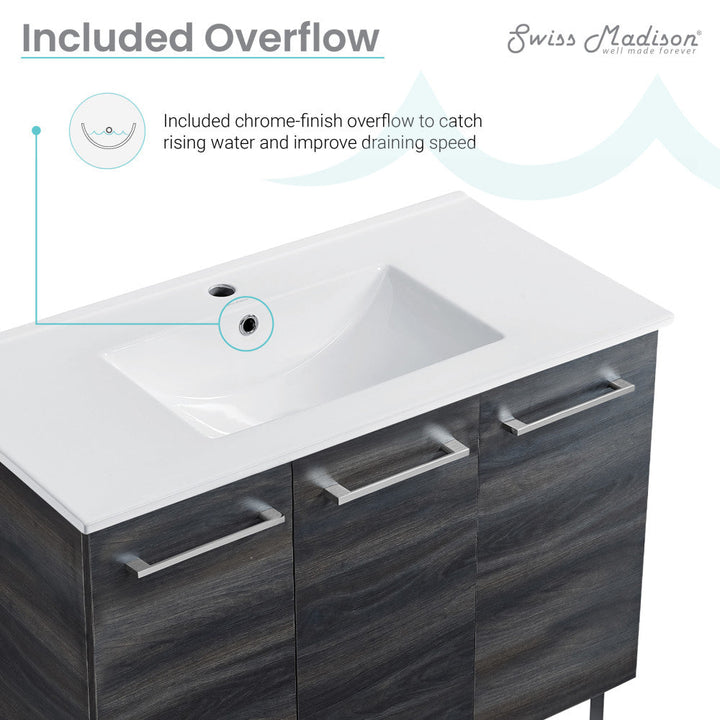 Annecy 36 Single, Black Walnut, Two Doors, One Drawer, Bathroom Vanity