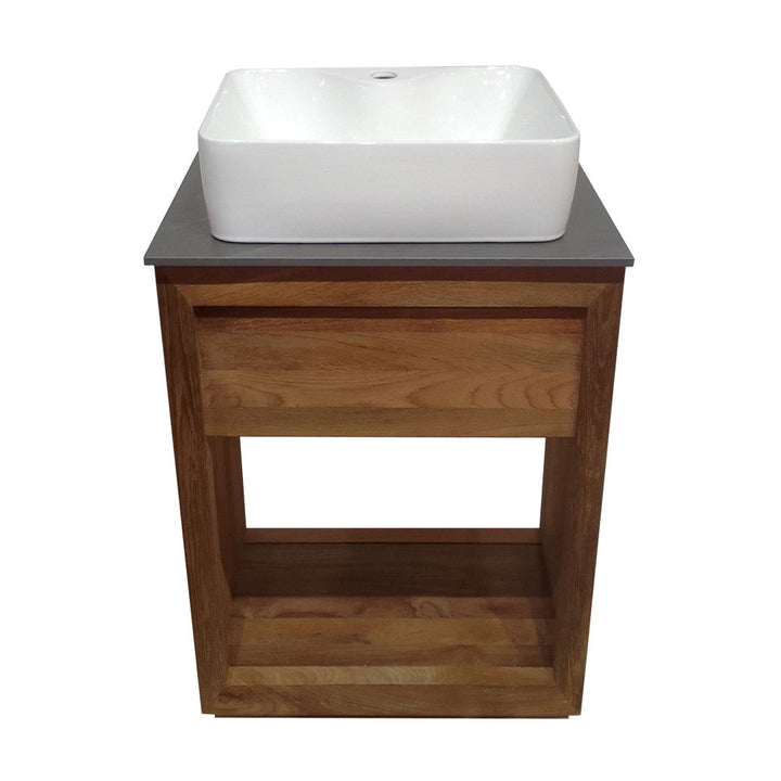 Rennes 24" Reclaimed Wood Vanity in Walnut with Slate Countertop and Single Hole Vessel Sink