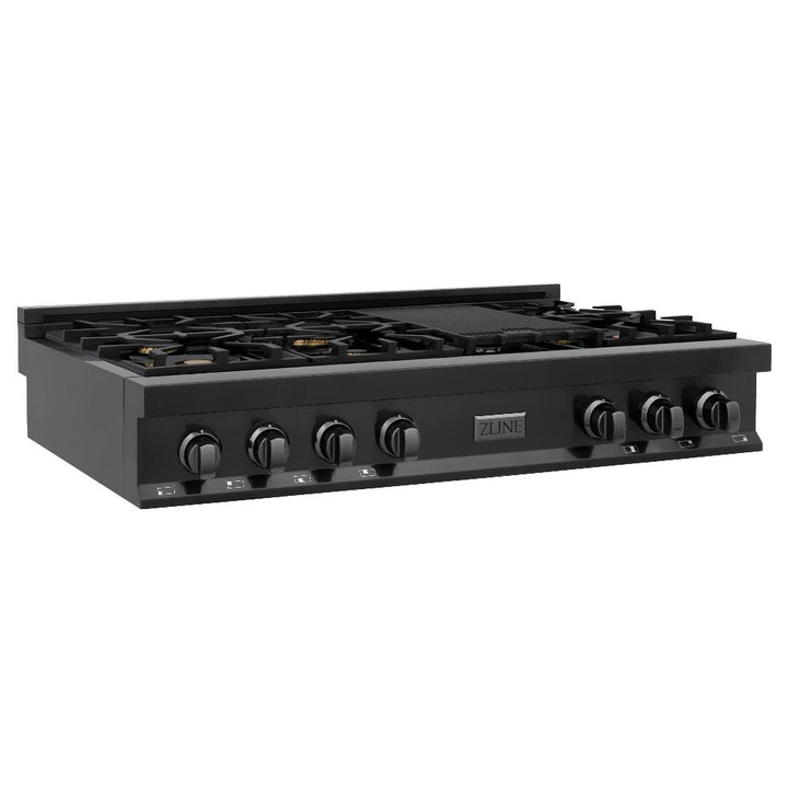 ZLINE Kitchen Package with 48 in. Black Stainless Steel Rangetop, 48 in. Convertible Range Hood and Double Wall Oven (3KP-RTBRH48-AWD)