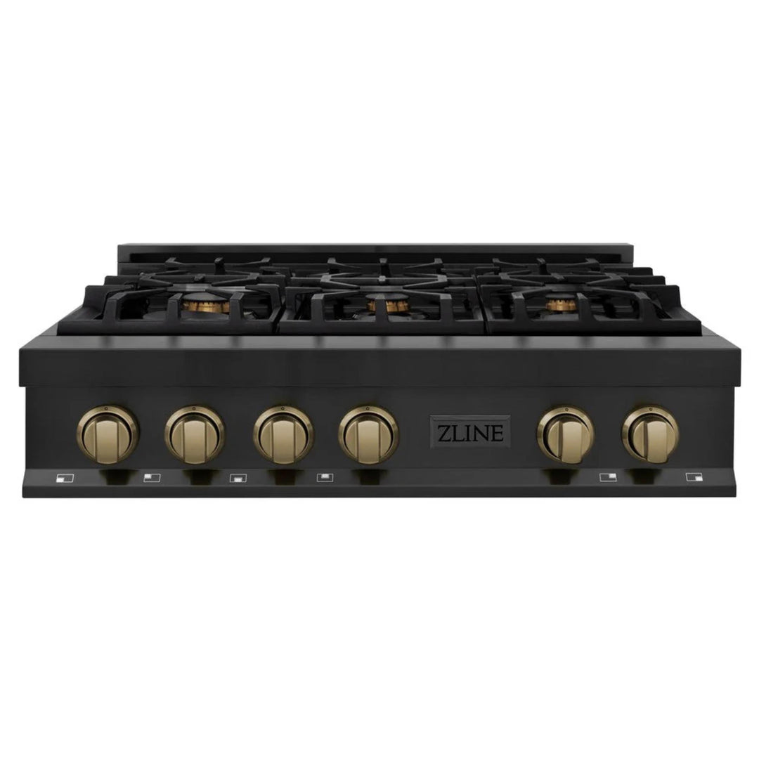 ZLINE Autograph Edition Legacy Gas Rangetops – Black Stainless with Champagne Bronze Accents – 30", 36", &amp; 48"