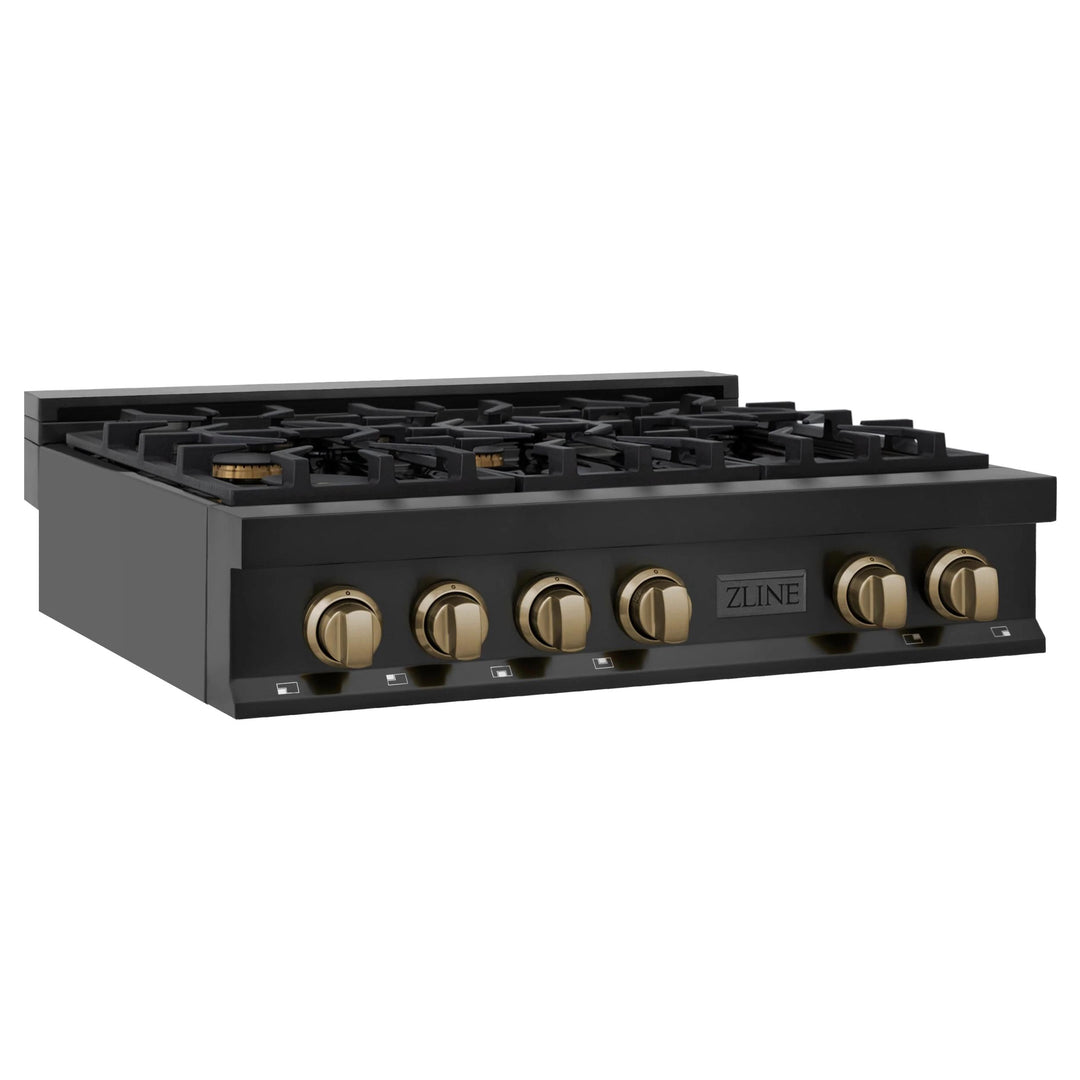ZLINE Autograph Edition Legacy Gas Rangetops – Black Stainless with Champagne Bronze Accents – 30", 36", &amp; 48"