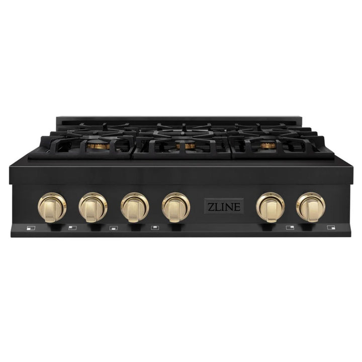 ZLINE Autograph Edition Legacy Gas Rangetops – Black Stainless with Polished Gold Accents – 30", 36", &amp; 48"