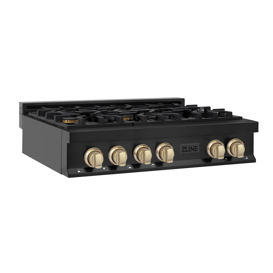 ZLINE Autograph Edition Legacy Gas Rangetops – Black Stainless with Polished Gold Accents – 30", 36", &amp; 48"
