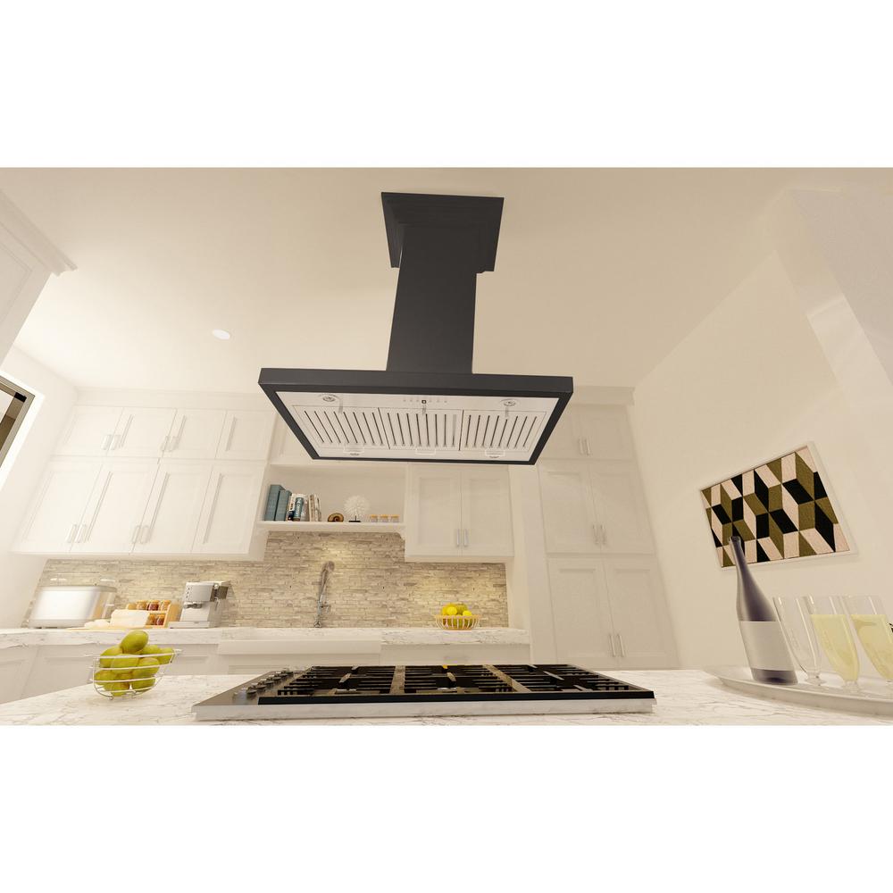 Wooden Island Mount Range Hood in Black - Includes Motor  ZLINE 30 in.