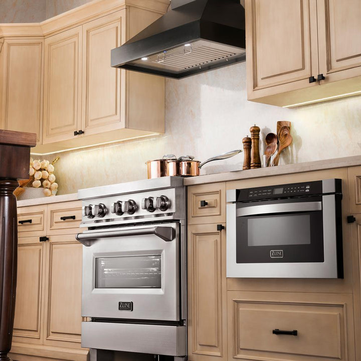 Wooden Wall Mount Range Hood in Black - Includes Remote Motor  ZLINE 30 in.