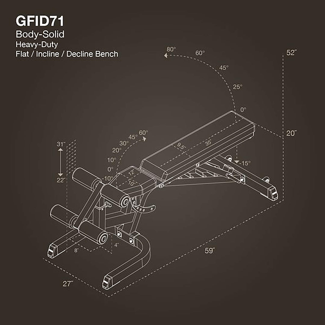 Body Solid GFID71 Heavy Duty Flat Incline Decline Bench