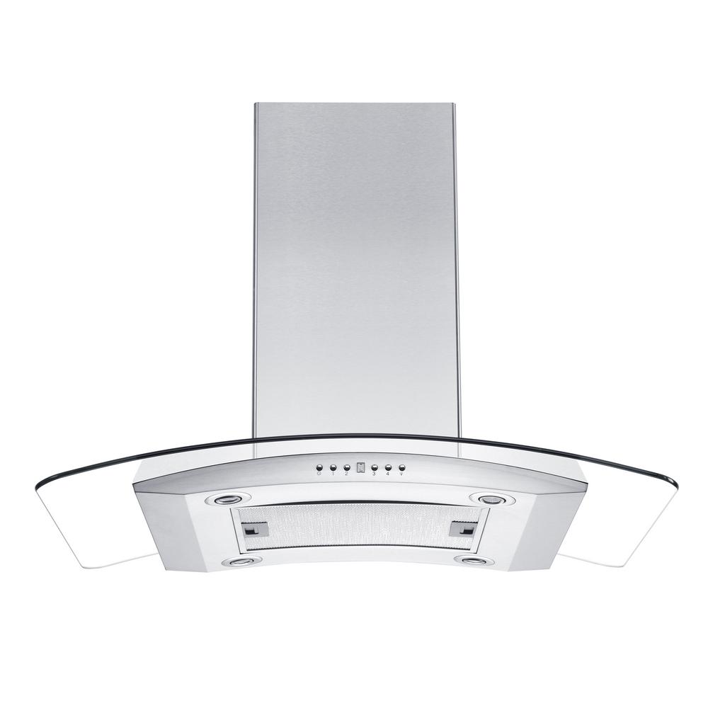 ZLINE 36 in. Convertible Vent Island Mount Range Hood in Stainless Steel and Glass