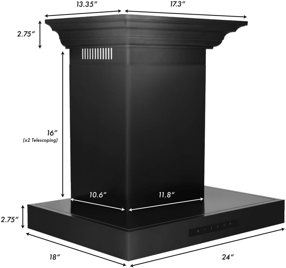 ZLINE 36" Convertible Wall Mount Range Hood Black Stainless Steel with Crown Molding