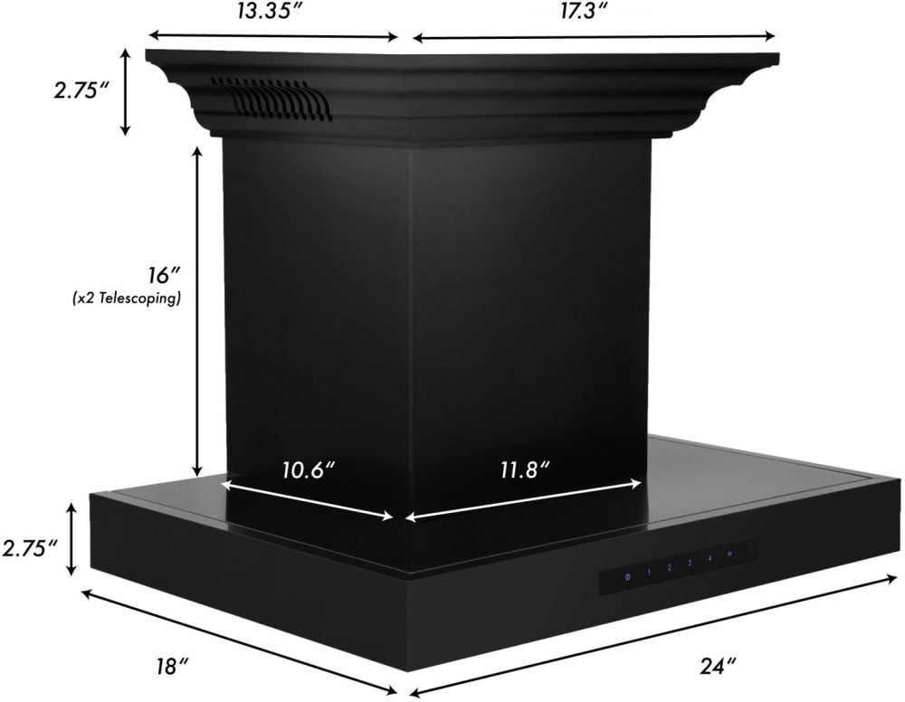 ZLINE 24" Wall Mount Range Hood with 4-Speed 400 CFM Motor W/CrownSound Bluetooth Speakers