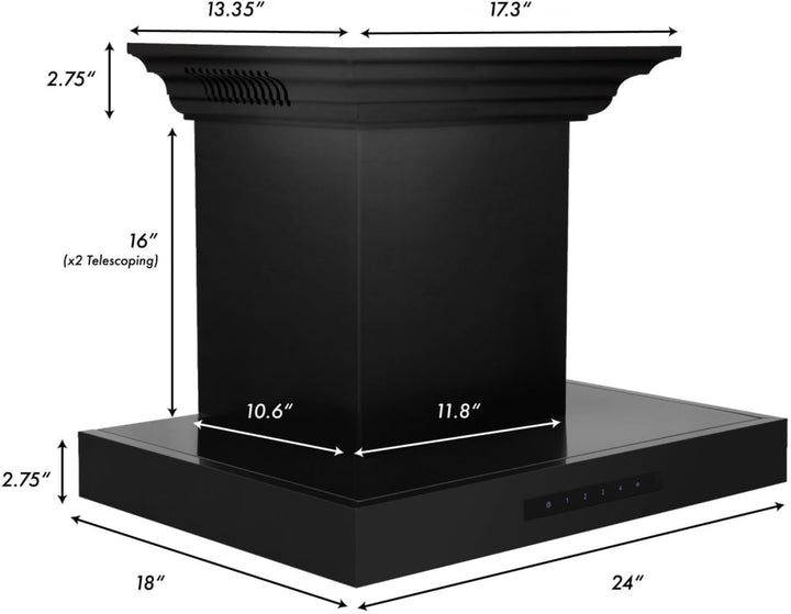 ZLINE 24" Wall Mount Range Hood with 4-Speed 400 CFM Motor W/CrownSound Bluetooth Speakers