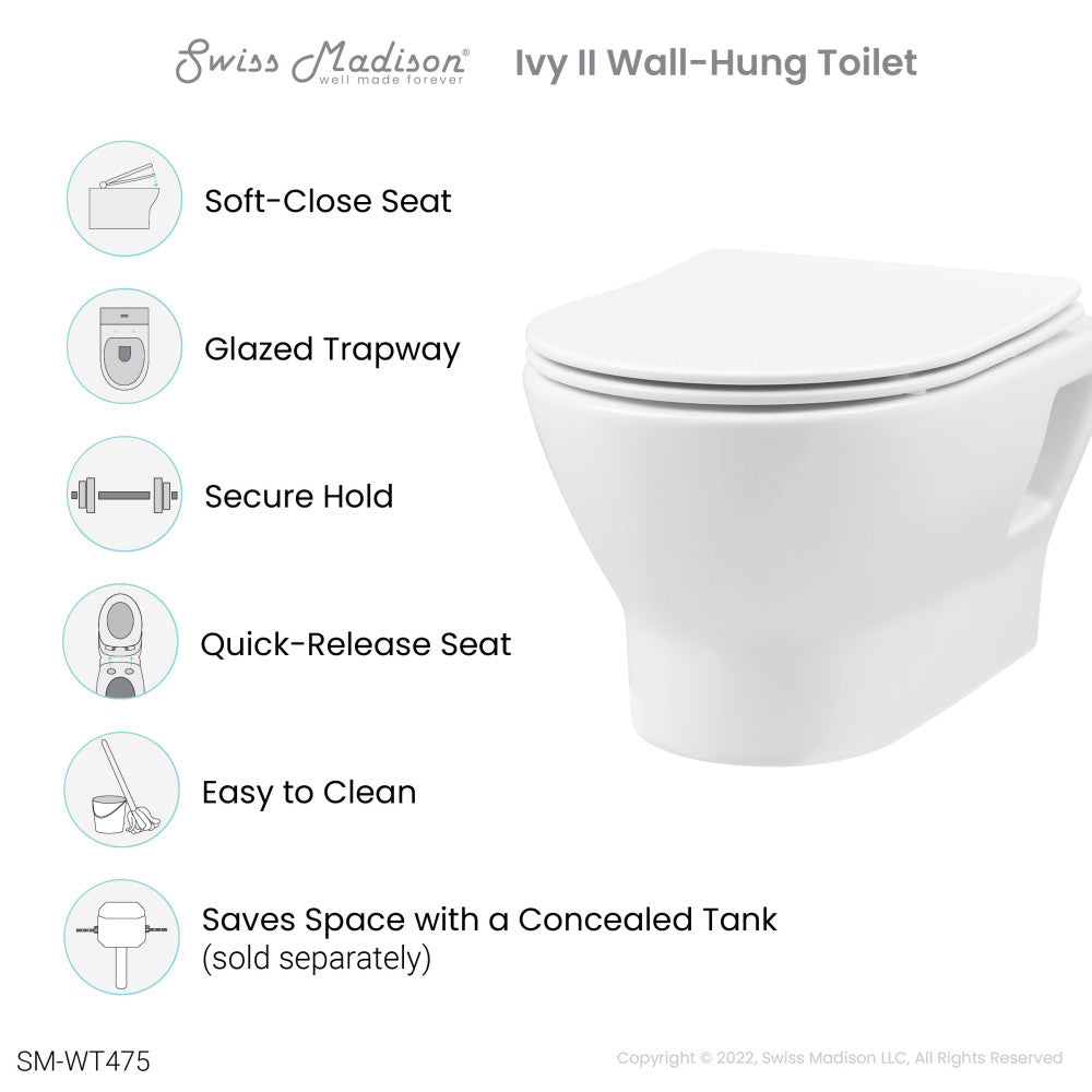 Ivy II Wall-Hung Elongated Toilet Bowl