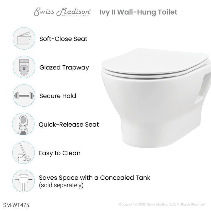 Ivy II Wall-Hung Elongated Toilet Bowl