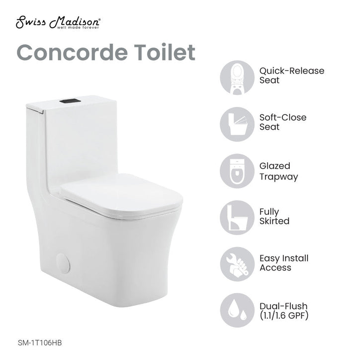 Concorde One Piece Square Toilet Dual Flush, Black Hardware 1.1/1.6 gpf