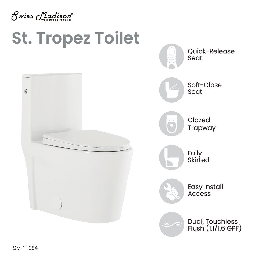 St. Tropez One-Piece Elongated Toilet, Touchless 1.1/1.6 gpf