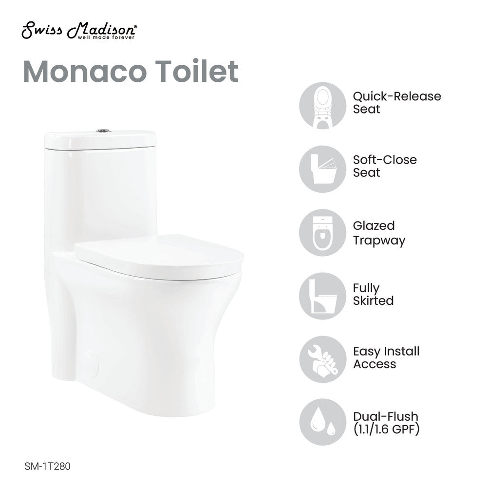 Monaco One-Piece Elongated Toilet Dual Flush 1.1/1.6 gpf with 10" Rough in