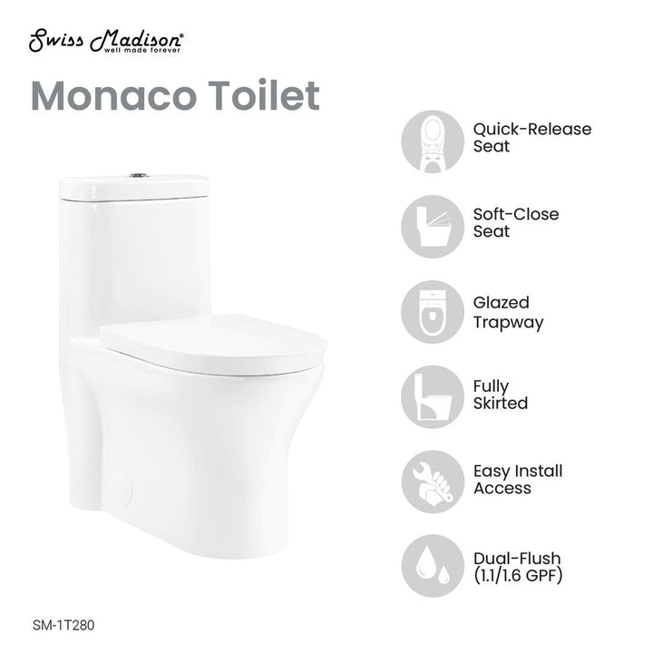 Monaco One-Piece Elongated Toilet Dual Flush 1.1/1.6 gpf with 10" Rough in