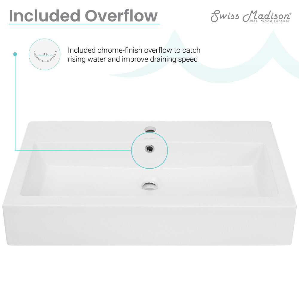 Voltaire Wide Rectangle Wall-Mount Sink in Shiny White