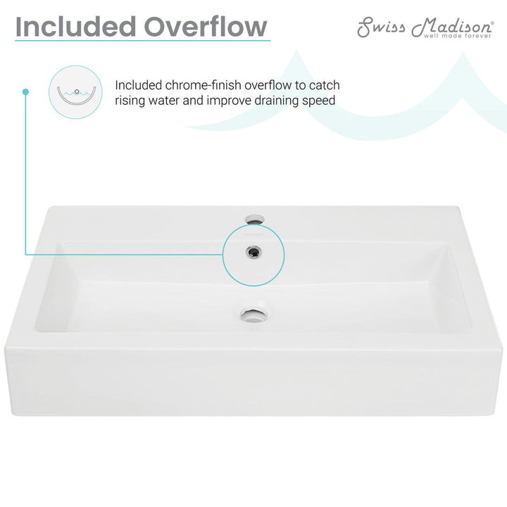 Voltaire Wide Rectangle Wall-Mount Sink in Shiny White